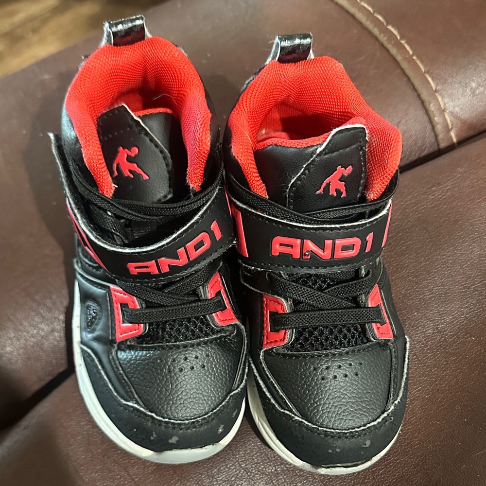 And1 Black and Red Kids High-Top Sneakers with Strap